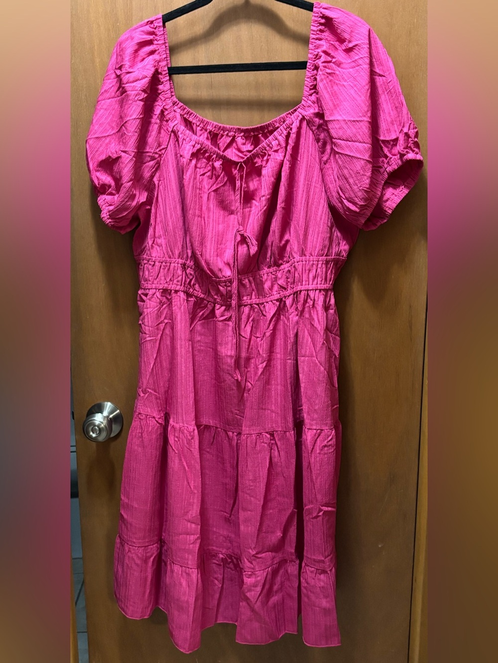 Women’s Hot Pink Puff Sleeve Summer Dress